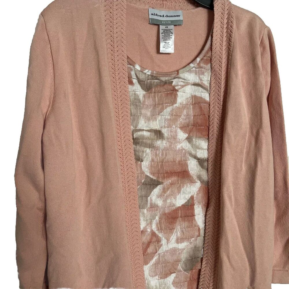 Alfred Dunner Sweater Peach 2-In-1 Top Blouse 3/4 Sleeve Size PS